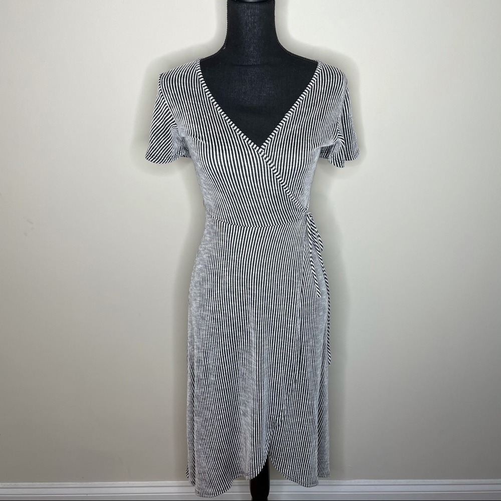 Caution to the Wind Striped Wrap MIDI Dress Size S